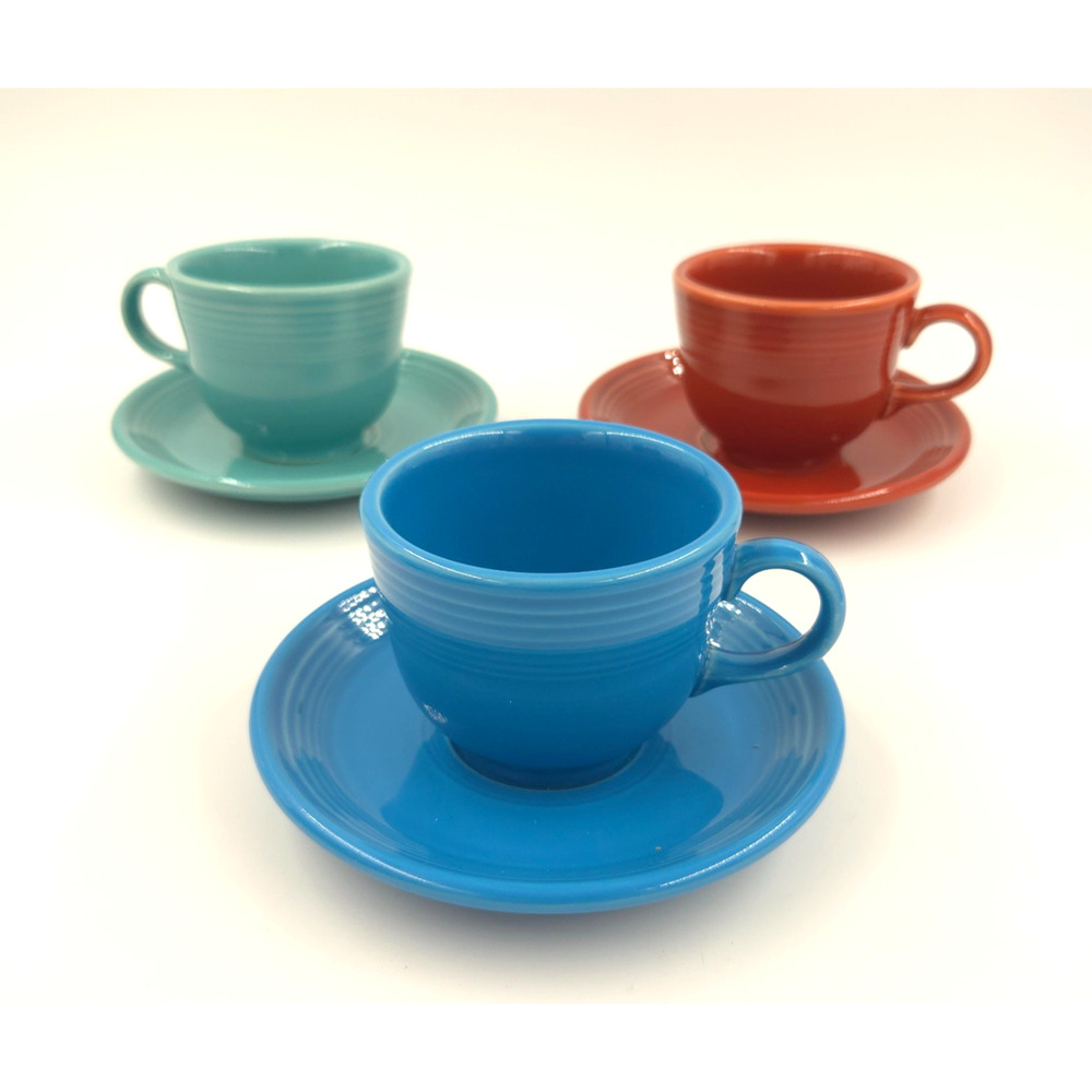 Set Of (3) Homer Laughlin Fiestaware Tea Coffee Cups & Saucers Sets Fiesta